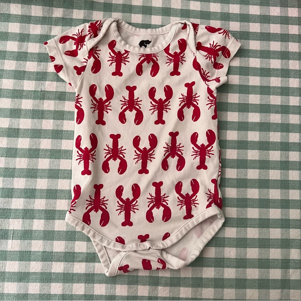 Monica + Andy White & Red Lobster Print Baby One-Piece